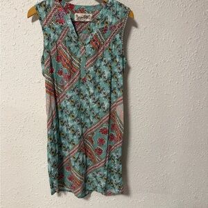 Aventura Sleeveless Floral Dress - Teal and Red